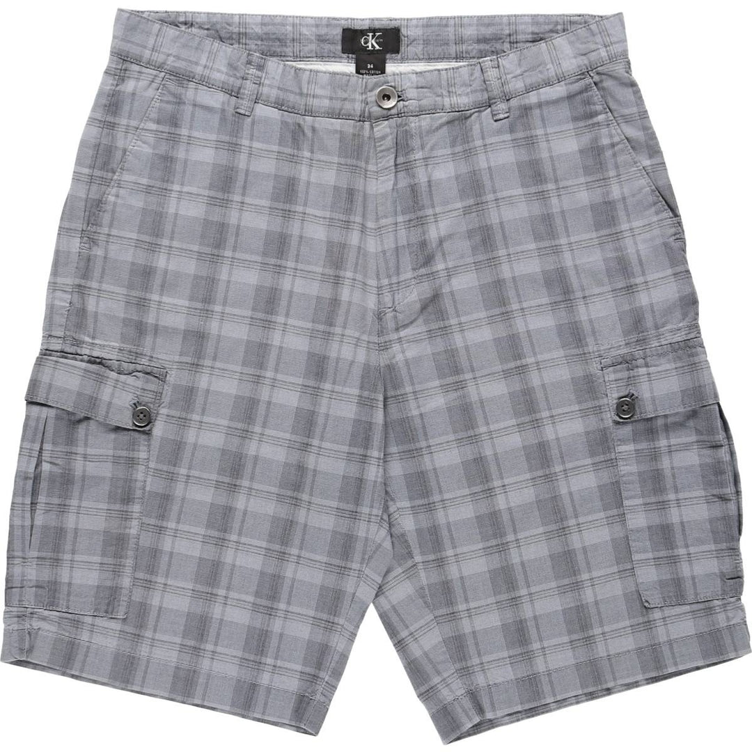 90s-00'S Calvin Klein check pattern cargo shorts, men's size W34 (approx.) cotton gray type Vintage Second Hand