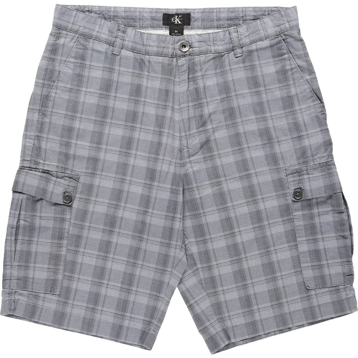 90s-00'S Calvin Klein check pattern cargo shorts, men's size W34 (approx.) cotton gray type Vintage Second Hand