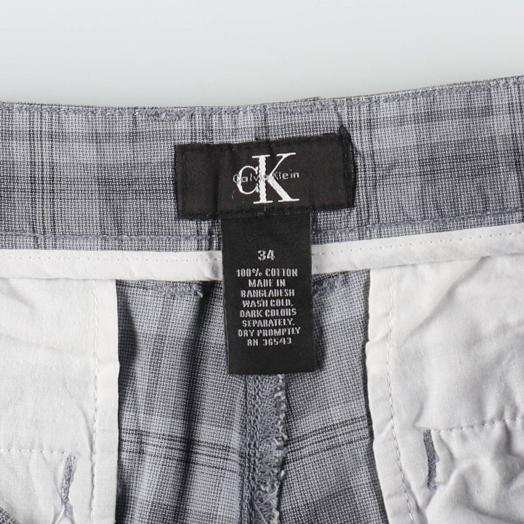 90s-00'S Calvin Klein check pattern cargo shorts, men's size W34 (approx.) cotton gray type Vintage Second Hand