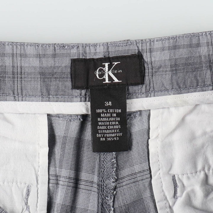 90s-00'S Calvin Klein check pattern cargo shorts, men's size W34 (approx.) cotton gray type Vintage Second Hand