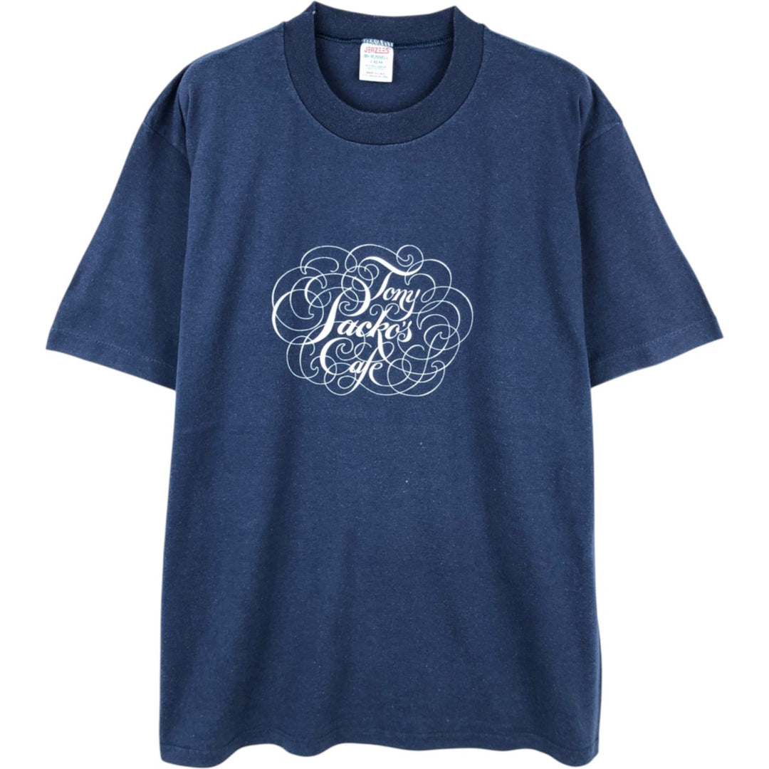 70s-80'S Jerzees by Russell Tony Packo's Cafe Advertising T-Shirt, Made in USA, Men's Size L (approx.), Vintage polyester navy blue type Vintage Second Hand