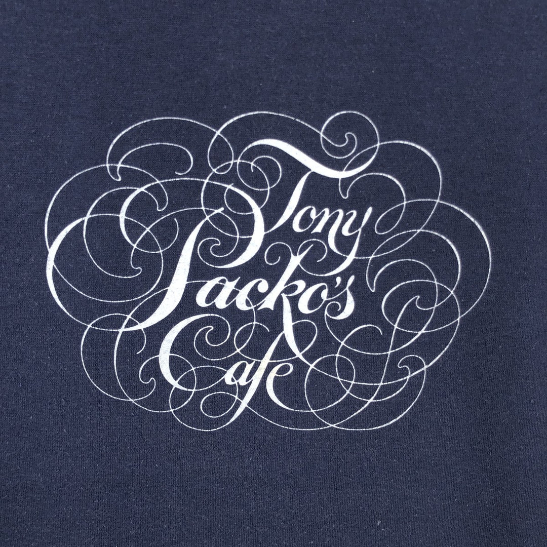 70s-80'S Jerzees by Russell Tony Packo's Cafe Advertising T-Shirt, Made in USA, Men's Size L (approx.), Vintage polyester navy blue type Vintage Second Hand