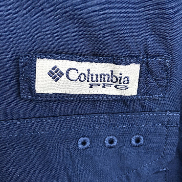 Columbia PFG Short Sleeve Fishing Shirt, Men's M Size cotton Navy blue Vintage Second Hand