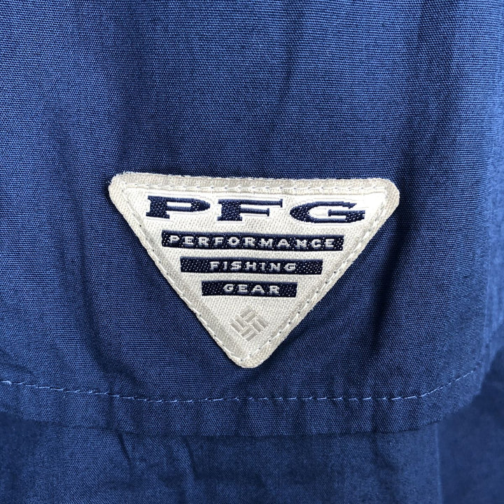 Columbia PFG Short Sleeve Fishing Shirt, Men's M Size cotton Navy blue Vintage Second Hand