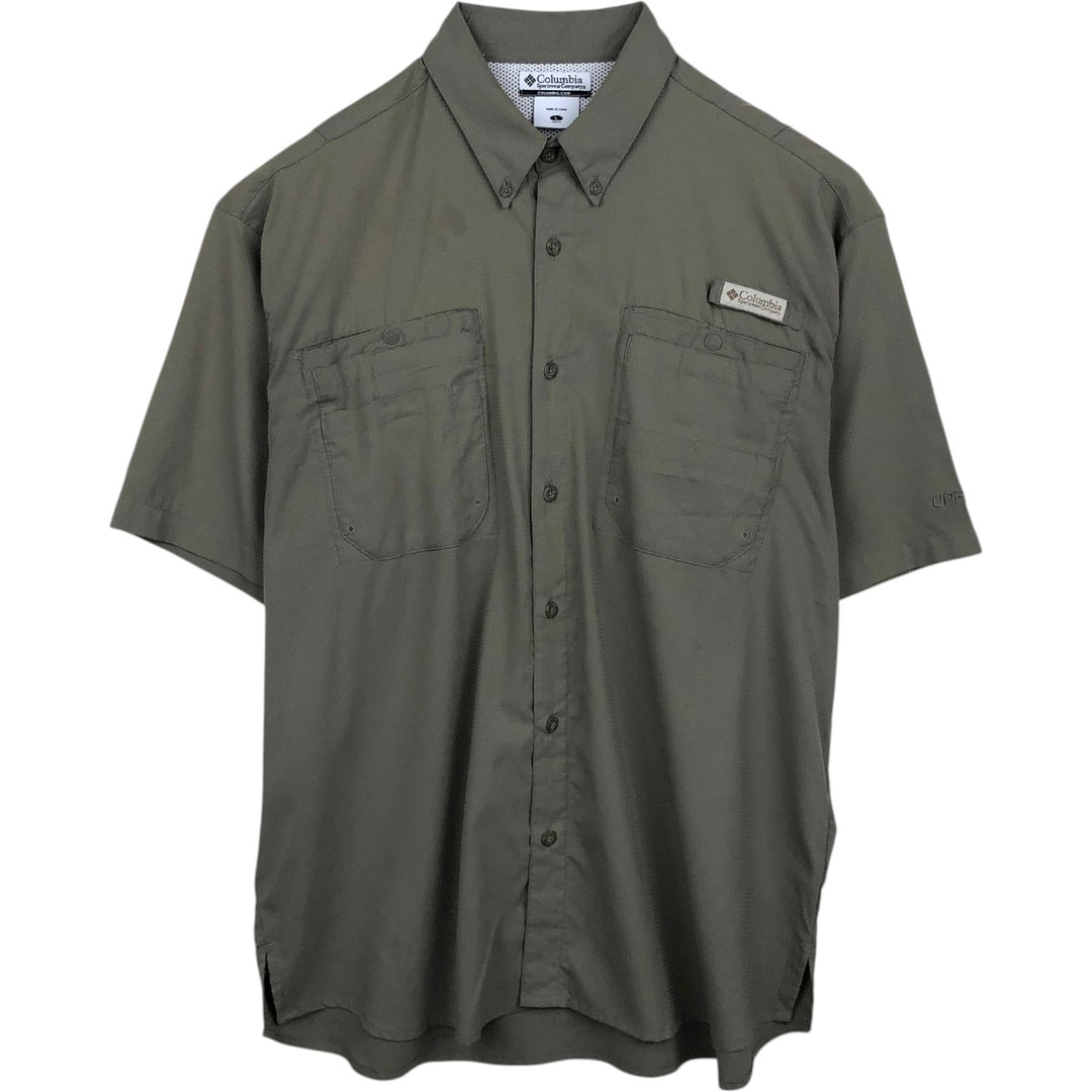 2000'S Columbia PFG UPF30+ Ripstop Short-Sleeve Fishing Shirt with Hidden Button-Down, Men's Size L (approx.) polyester Khaki type Vintage Second Hand