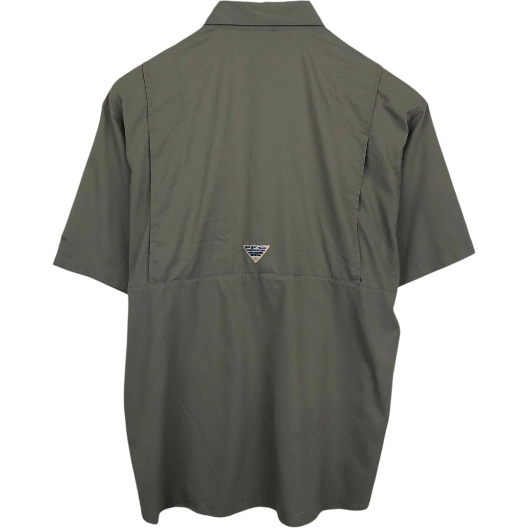 2000'S Columbia PFG UPF30+ Ripstop Short-Sleeve Fishing Shirt with Hidden Button-Down, Men's Size L (approx.) polyester Khaki type Vintage Second Hand
