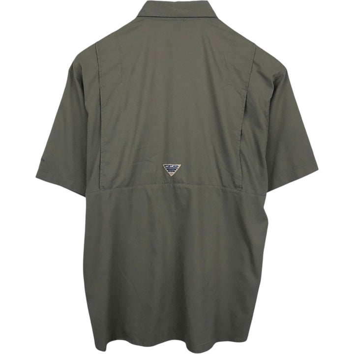 2000'S Columbia PFG UPF30+ Ripstop Short-Sleeve Fishing Shirt with Hidden Button-Down, Men's Size L (approx.) polyester Khaki type Vintage Second Hand