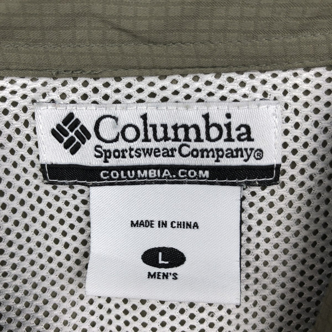 2000'S Columbia PFG UPF30+ Ripstop Short-Sleeve Fishing Shirt with Hidden Button-Down, Men's Size L (approx.) polyester Khaki type Vintage Second Hand