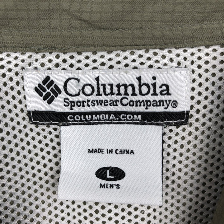 2000'S Columbia PFG UPF30+ Ripstop Short-Sleeve Fishing Shirt with Hidden Button-Down, Men's Size L (approx.) polyester Khaki type Vintage Second Hand