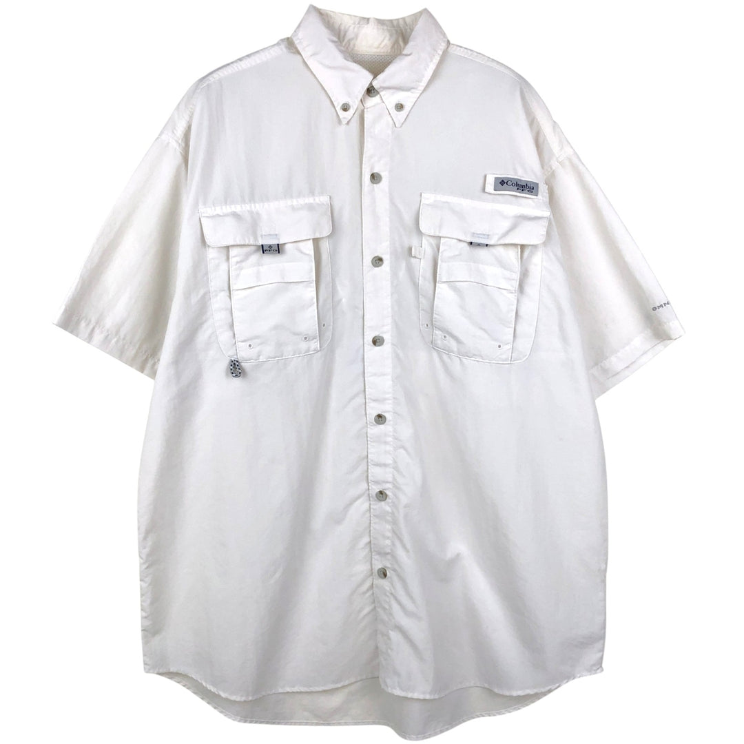 Columbia OMNI-SHADE Short-Sleeve Fishing Shirt, Men's Size L (approx.) unclear white type Vintage Second Hand