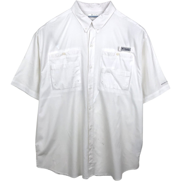 Columbia PFG OMNI-SHADE Ripstop Button-down Short Sleeve Fishing Shirt, Men's XL polyester white type Vintage Second Hand