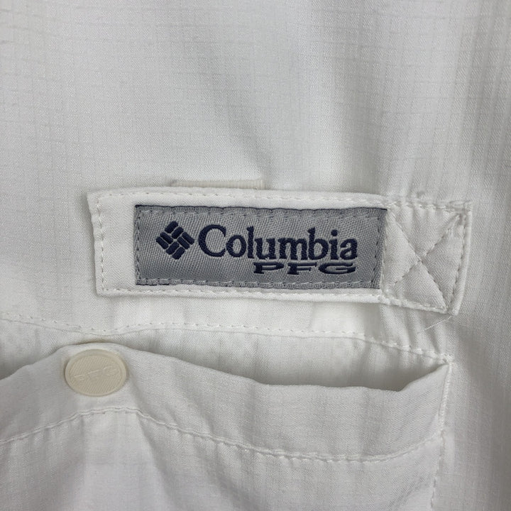 Columbia PFG OMNI-SHADE Ripstop Button-down Short Sleeve Fishing Shirt, Men's XL polyester white type Vintage Second Hand