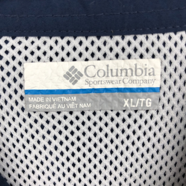 Columbia PFG BAHAMA OMNI-SHADE Button-Down Short-Sleeve Fishing Shirt (Men's XL equivalent) Nylon navy blue type Vintage Second Hand