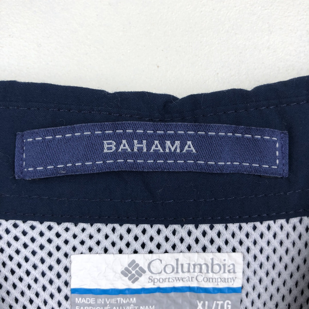 Columbia PFG BAHAMA OMNI-SHADE Button-Down Short-Sleeve Fishing Shirt (Men's XL equivalent) Nylon navy blue type Vintage Second Hand