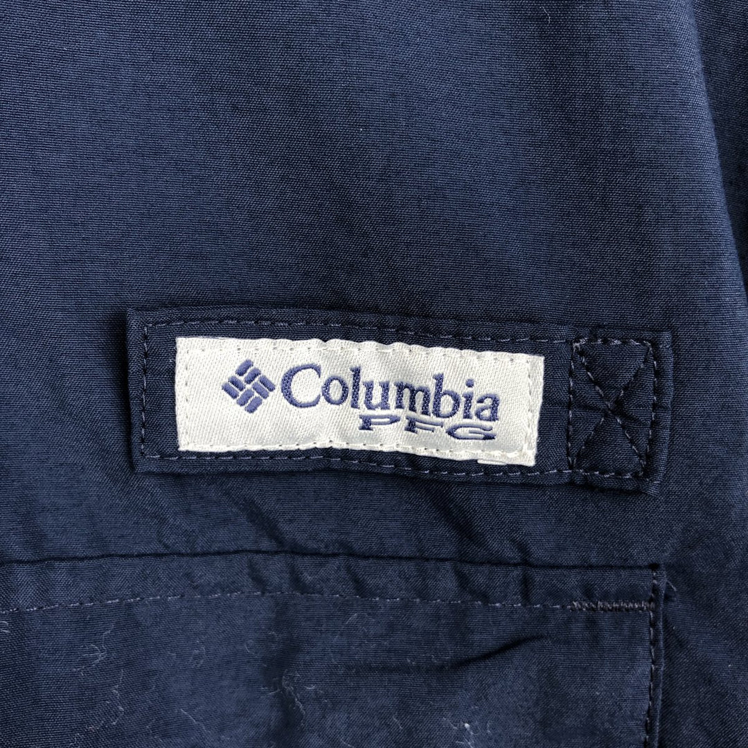 Columbia PFG BAHAMA OMNI-SHADE Button-Down Short-Sleeve Fishing Shirt (Men's XL equivalent) Nylon navy blue type Vintage Second Hand