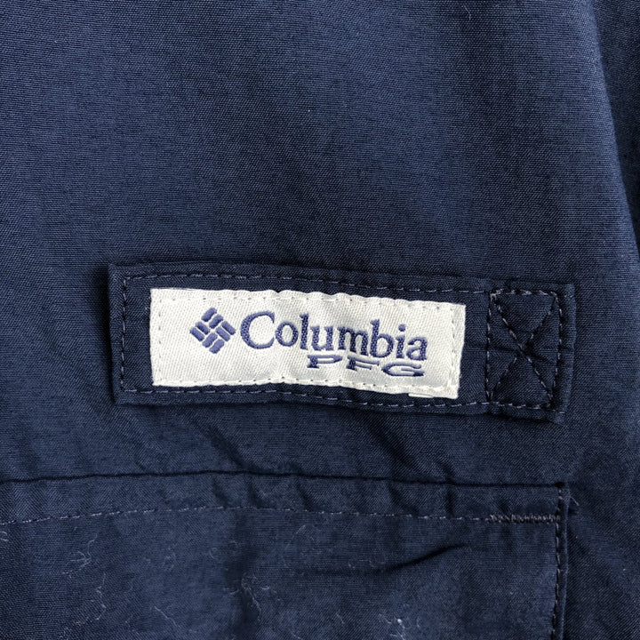 Columbia PFG BAHAMA OMNI-SHADE Button-Down Short-Sleeve Fishing Shirt (Men's XL equivalent) Nylon navy blue type Vintage Second Hand