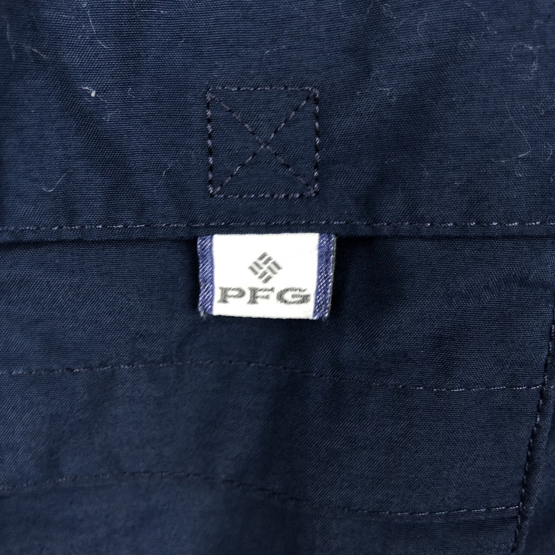 Columbia PFG BAHAMA OMNI-SHADE Button-Down Short-Sleeve Fishing Shirt (Men's XL equivalent) Nylon navy blue type Vintage Second Hand