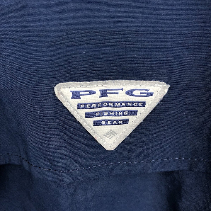 Columbia PFG BAHAMA OMNI-SHADE Button-Down Short-Sleeve Fishing Shirt (Men's XL equivalent) Nylon navy blue type Vintage Second Hand