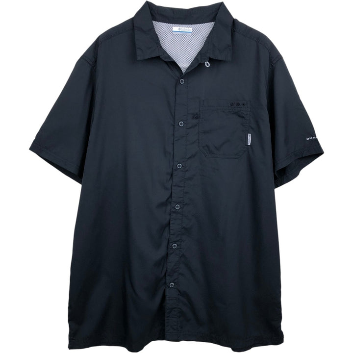 Columbia PFG Omni-Shade Open Collar Ripstop Short Sleeve Fishing Shirt, Box Shirt, Men's XL equivalent. polyester black type Vintage Second Hand