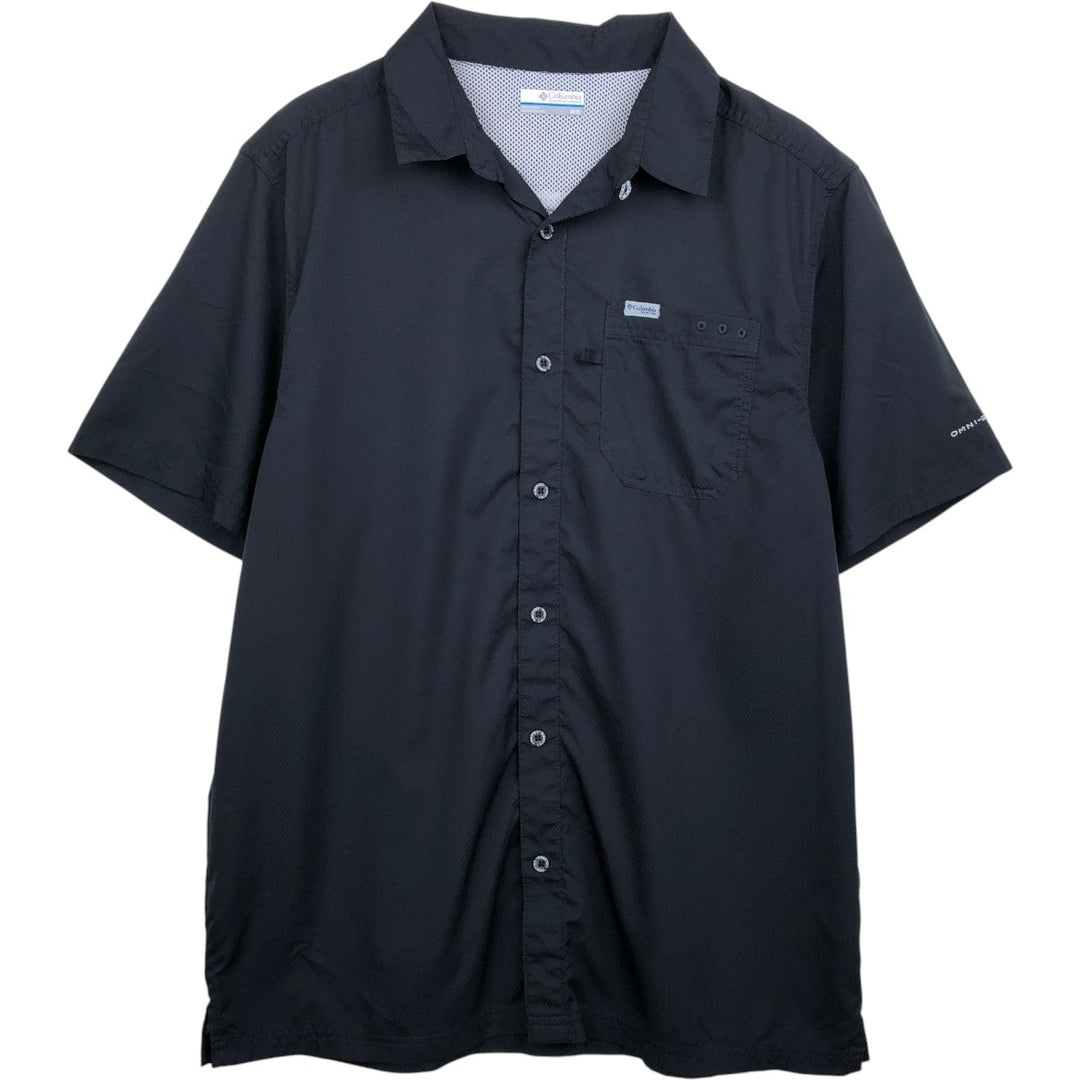 Columbia PFG OMNI-SHADE Ripstop Open Collar Short Sleeve Fishing Shirt (Men's Size M) polyester black type Vintage Second Hand