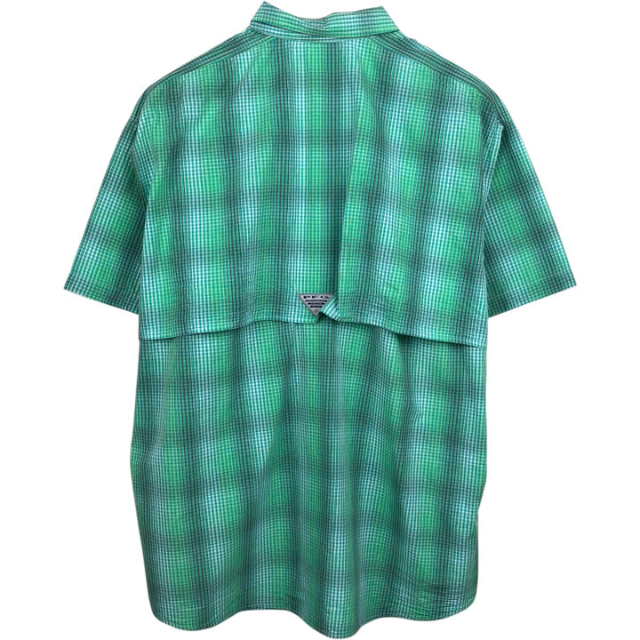 Columbia PFG SUPER BONEHEAD Check Pattern Ombre Check Button-Down Short-Sleeve Fishing Shirt (Men's XL equivalent) cotton Emerald green Vintage Second Hand