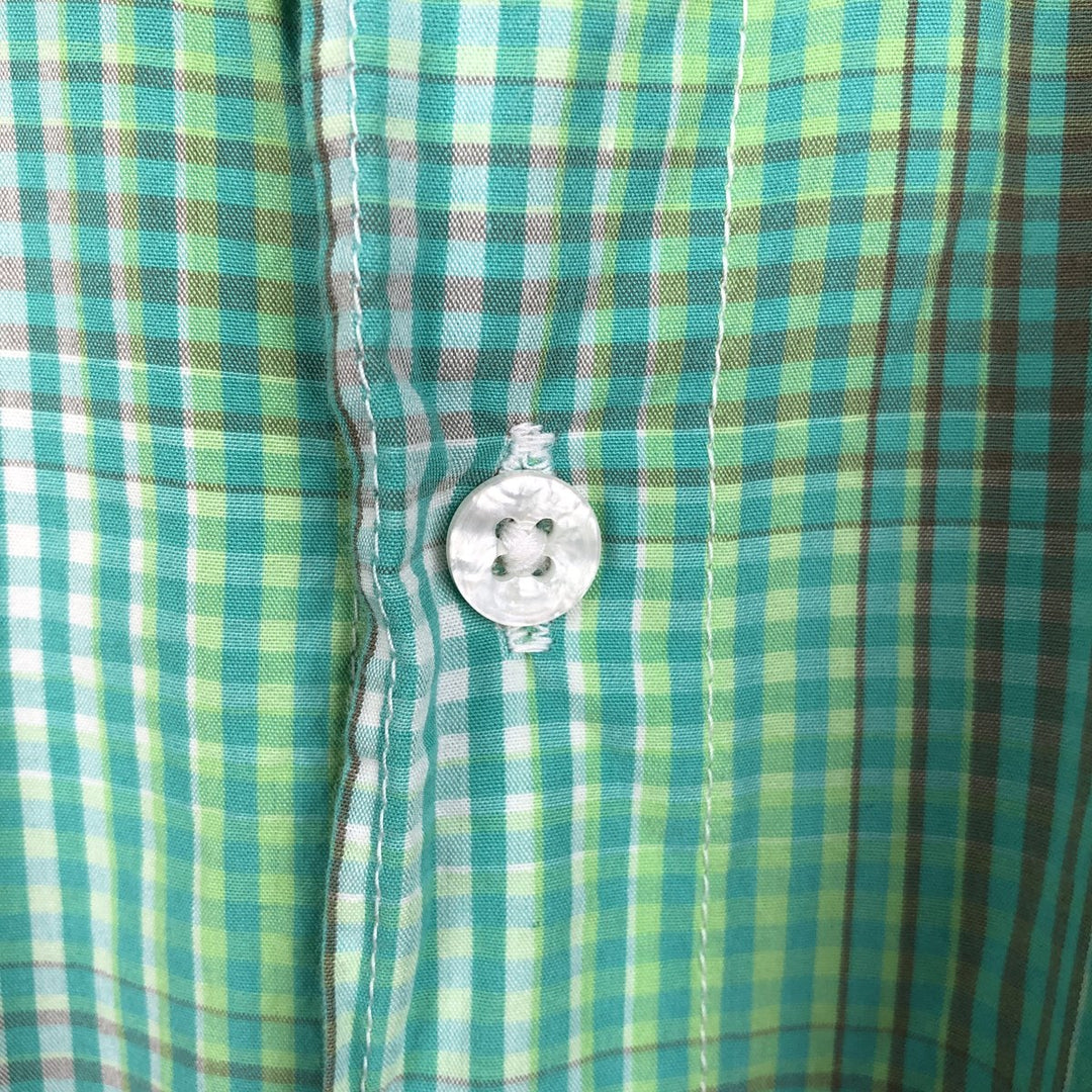 Columbia PFG SUPER BONEHEAD Check Pattern Ombre Check Button-Down Short-Sleeve Fishing Shirt (Men's XL equivalent) cotton Emerald green Vintage Second Hand