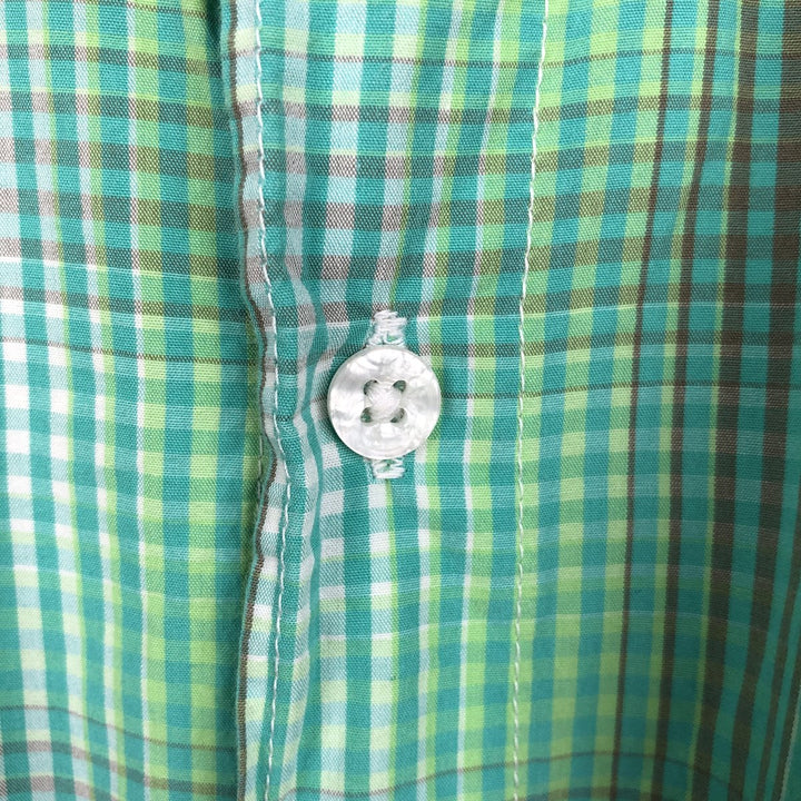 Columbia PFG SUPER BONEHEAD Check Pattern Ombre Check Button-Down Short-Sleeve Fishing Shirt (Men's XL equivalent) cotton Emerald green Vintage Second Hand