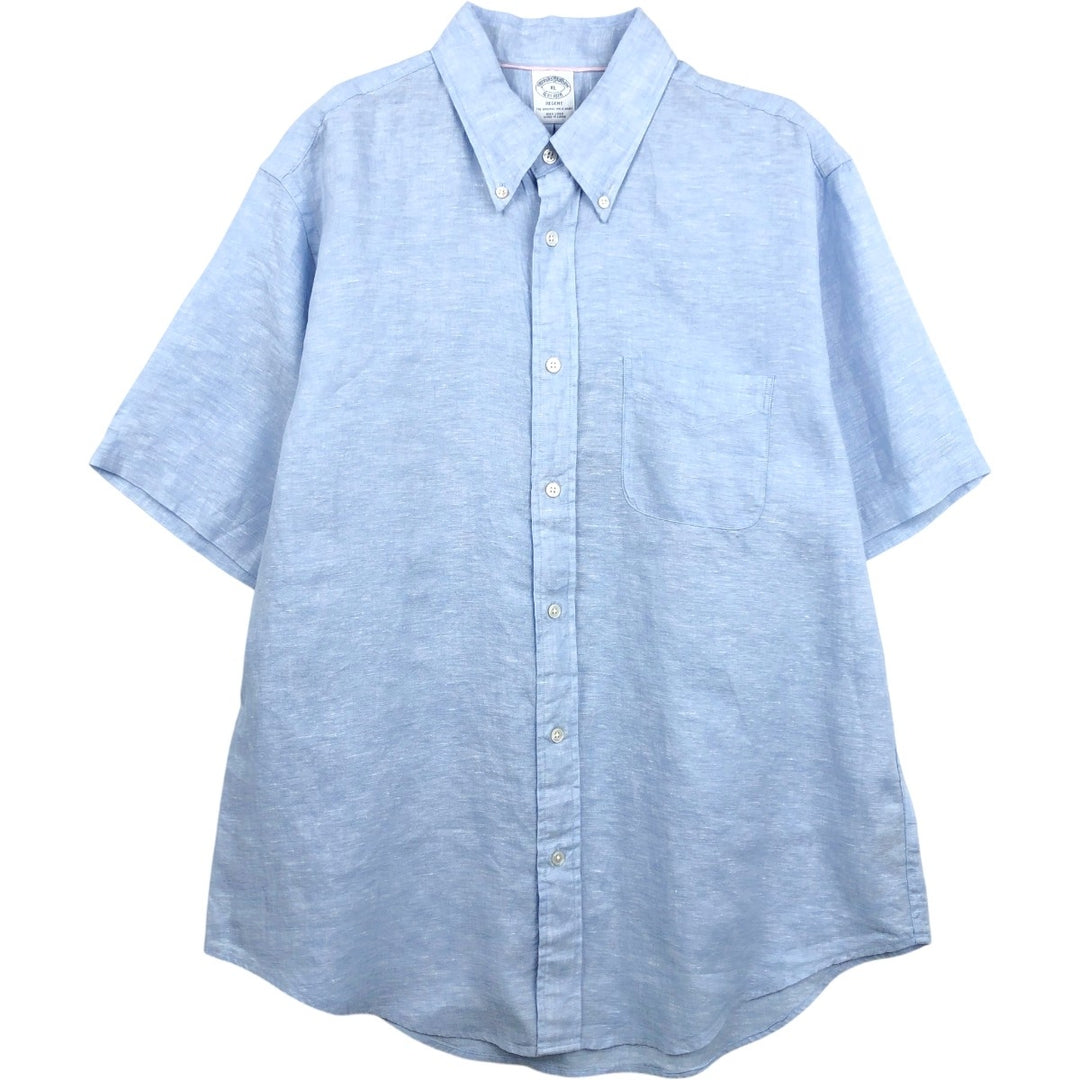 Brooks Brothers Est.1818 short sleeve linen button down shirt, men's size XL linen Blue type light blue Vintage Second Hand