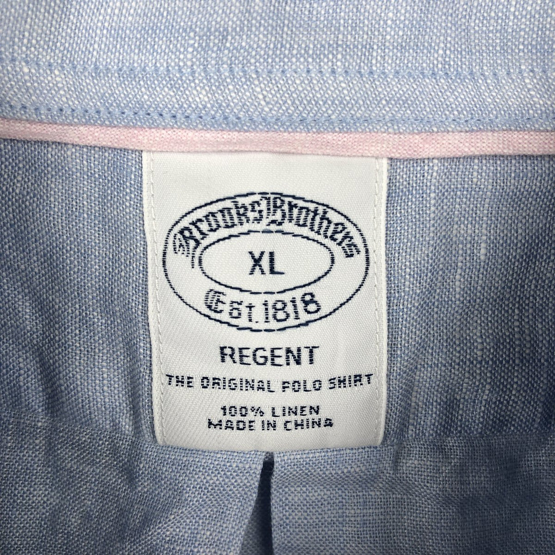 Brooks Brothers Est.1818 short sleeve linen button down shirt, men's size XL linen Blue type light blue Vintage Second Hand