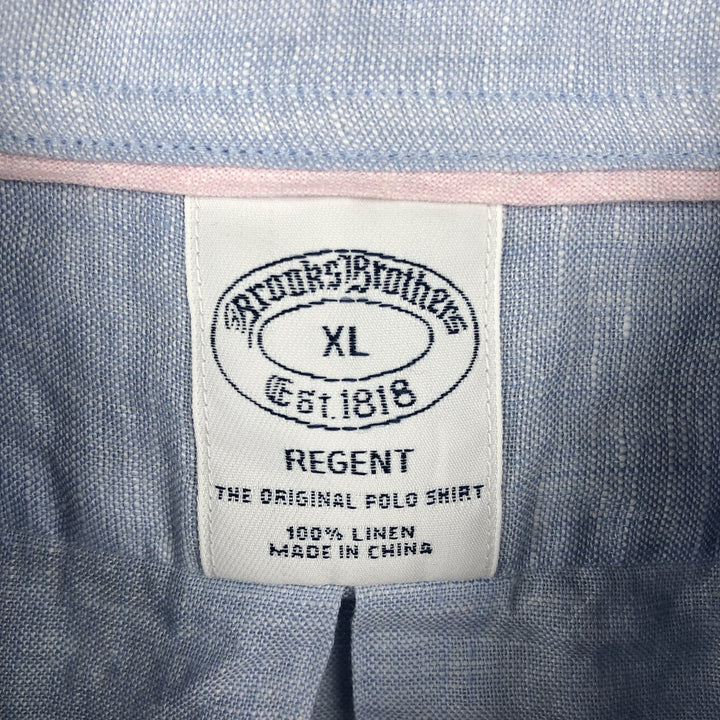 Brooks Brothers Est.1818 short sleeve linen button down shirt, men's size XL linen Blue type light blue Vintage Second Hand