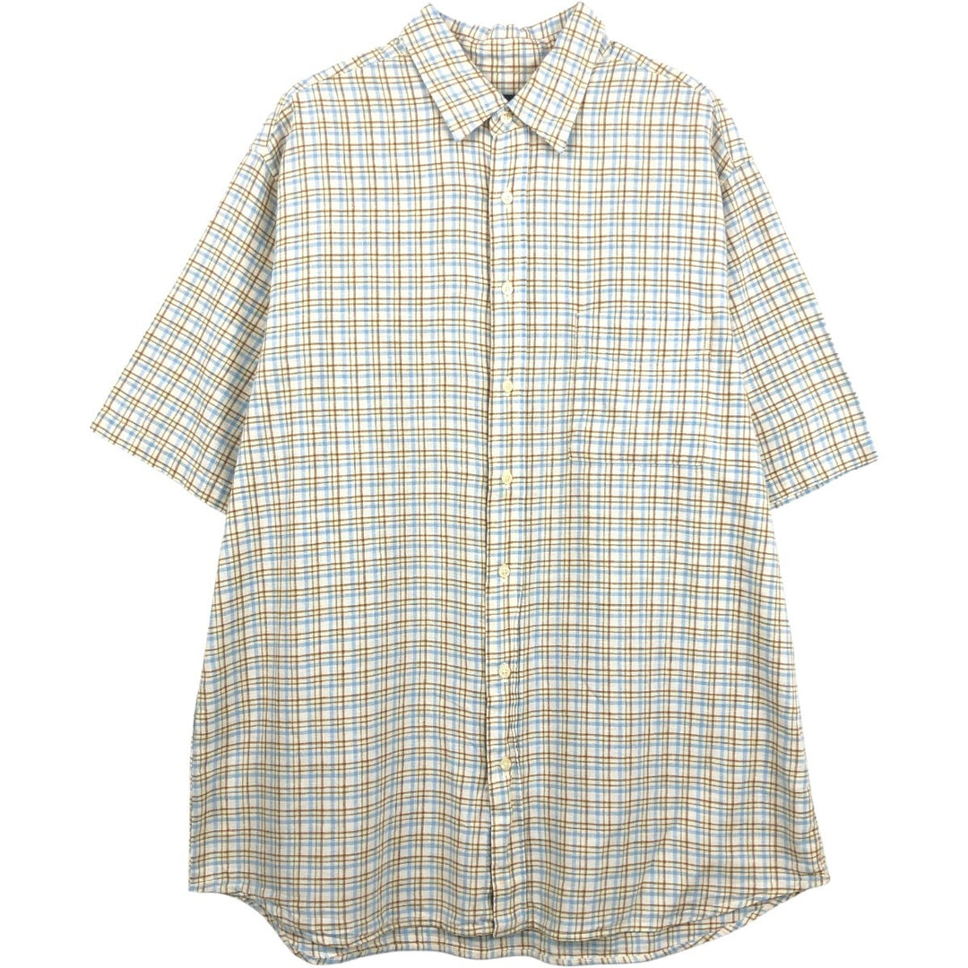 Eddie Bauer Relaxed Fit Check Pattern Short-Sleeve Linen Shirt, Men's Size XL (approx.) linen ivory Vintage Second Hand