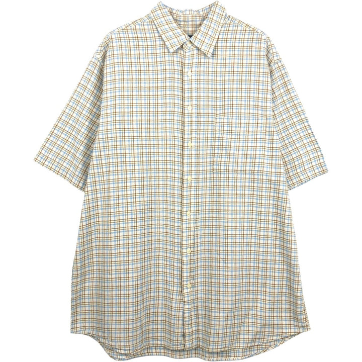 Eddie Bauer Relaxed Fit Check Pattern Short-Sleeve Linen Shirt, Men's Size XL (approx.) linen ivory Vintage Second Hand