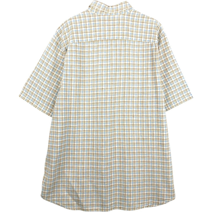 Eddie Bauer Relaxed Fit Check Pattern Short-Sleeve Linen Shirt, Men's Size XL (approx.) linen ivory Vintage Second Hand
