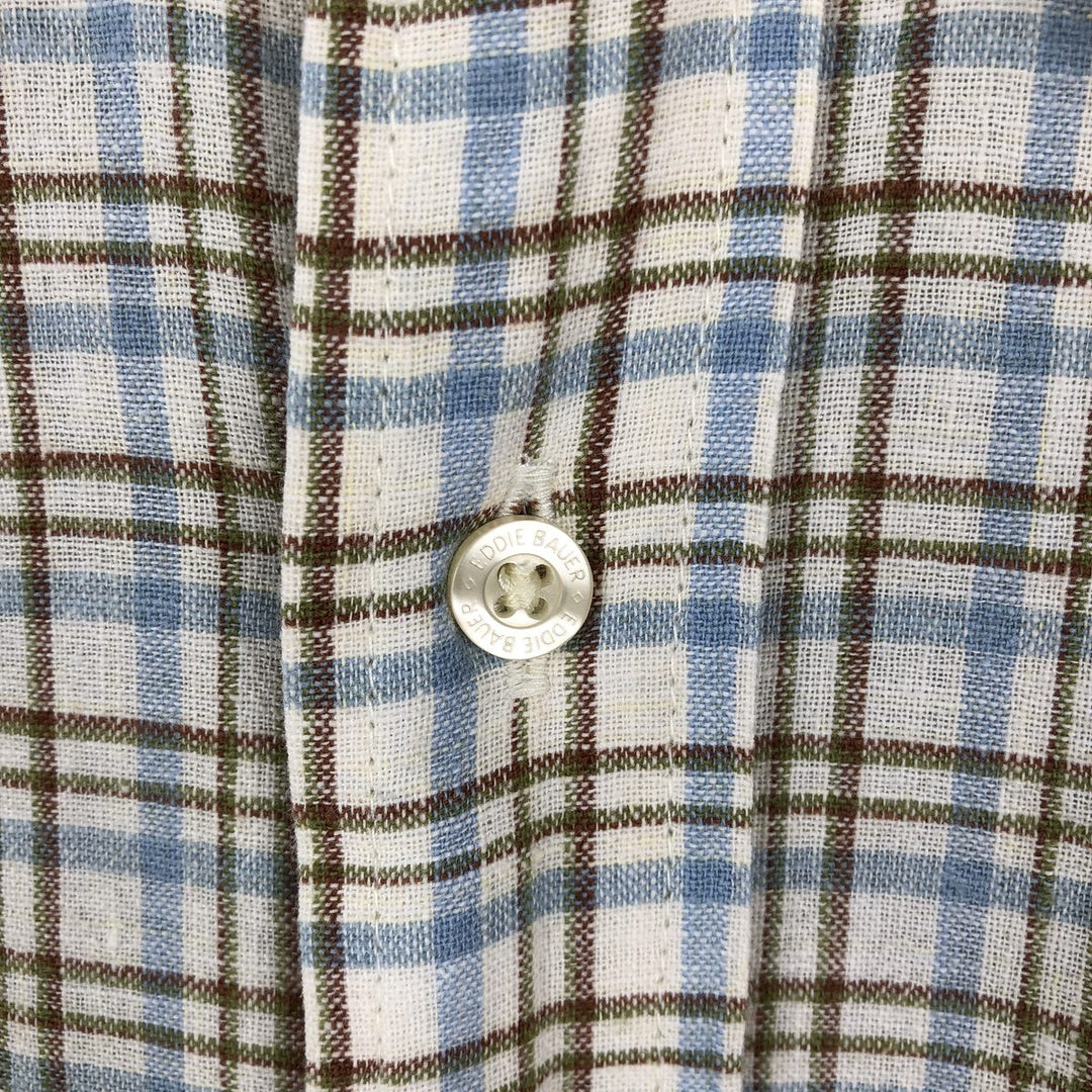 Eddie Bauer Relaxed Fit Check Pattern Short-Sleeve Linen Shirt, Men's Size XL (approx.) linen ivory Vintage Second Hand