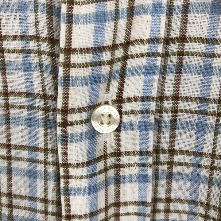Eddie Bauer Relaxed Fit Check Pattern Short-Sleeve Linen Shirt, Men's Size XL (approx.) linen ivory Vintage Second Hand