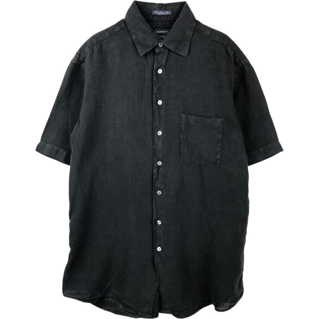 GANT REGULAR FIT Short-Sleeve Linen Shirt (Men's Size L) linen black type Vintage Second Hand