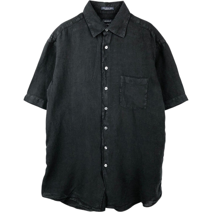 GANT REGULAR FIT Short-Sleeve Linen Shirt (Men's Size L) linen black type Vintage Second Hand