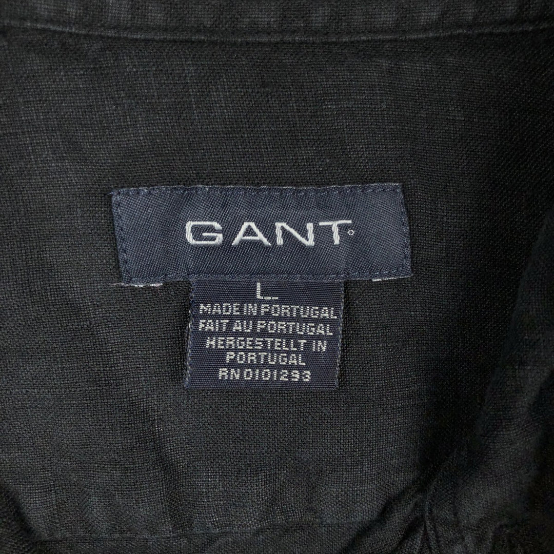 GANT REGULAR FIT Short-Sleeve Linen Shirt (Men's Size L) linen black type Vintage Second Hand