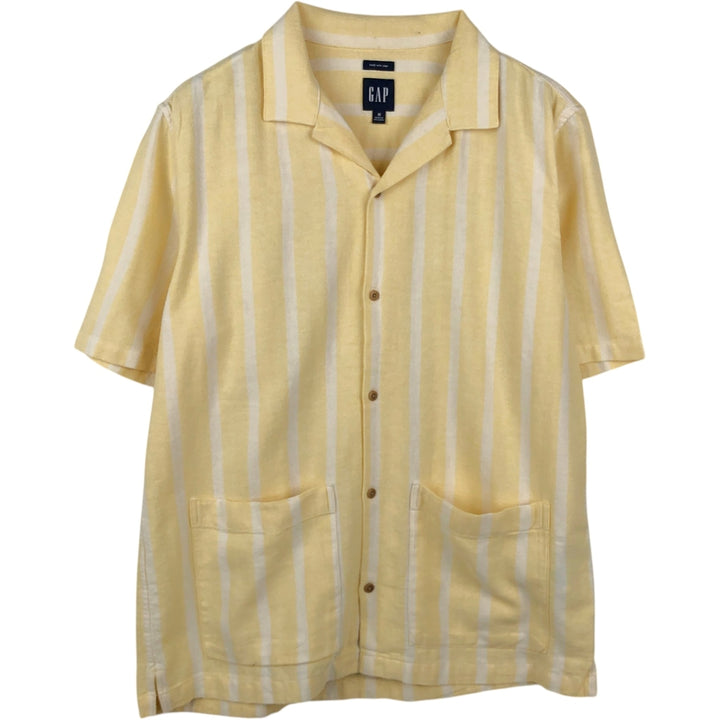GAP MADE WITH LINEN Stripe Pattern Short-Sleeve Open Collar Cotton Shirt Box Shirt Men's Size M (approx.) cotton yellow type Vintage Second Hand
