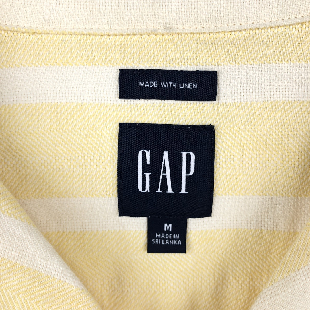 GAP MADE WITH LINEN Stripe Pattern Short-Sleeve Open Collar Cotton Shirt Box Shirt Men's Size M (approx.) cotton yellow type Vintage Second Hand