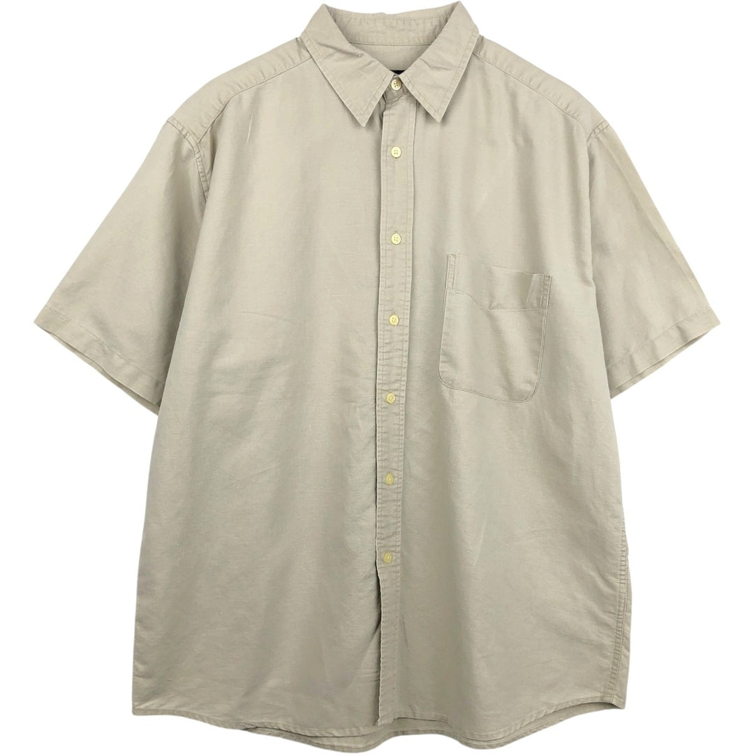 2000'S Eddie Bauer Short-Sleeve Linen Shirt, Men's Size L (approx.) linen Beige type Vintage Second Hand