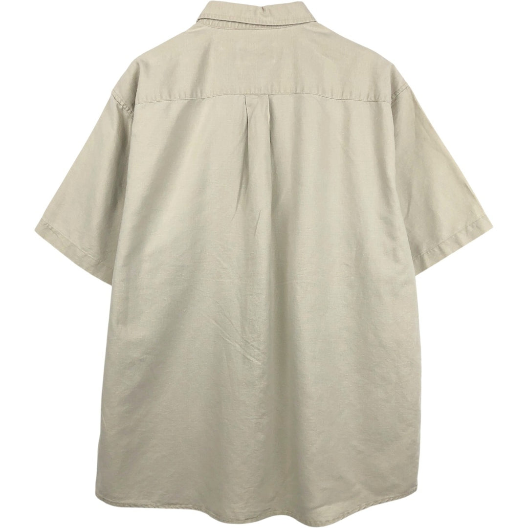 2000'S Eddie Bauer Short-Sleeve Linen Shirt, Men's Size L (approx.) linen Beige type Vintage Second Hand