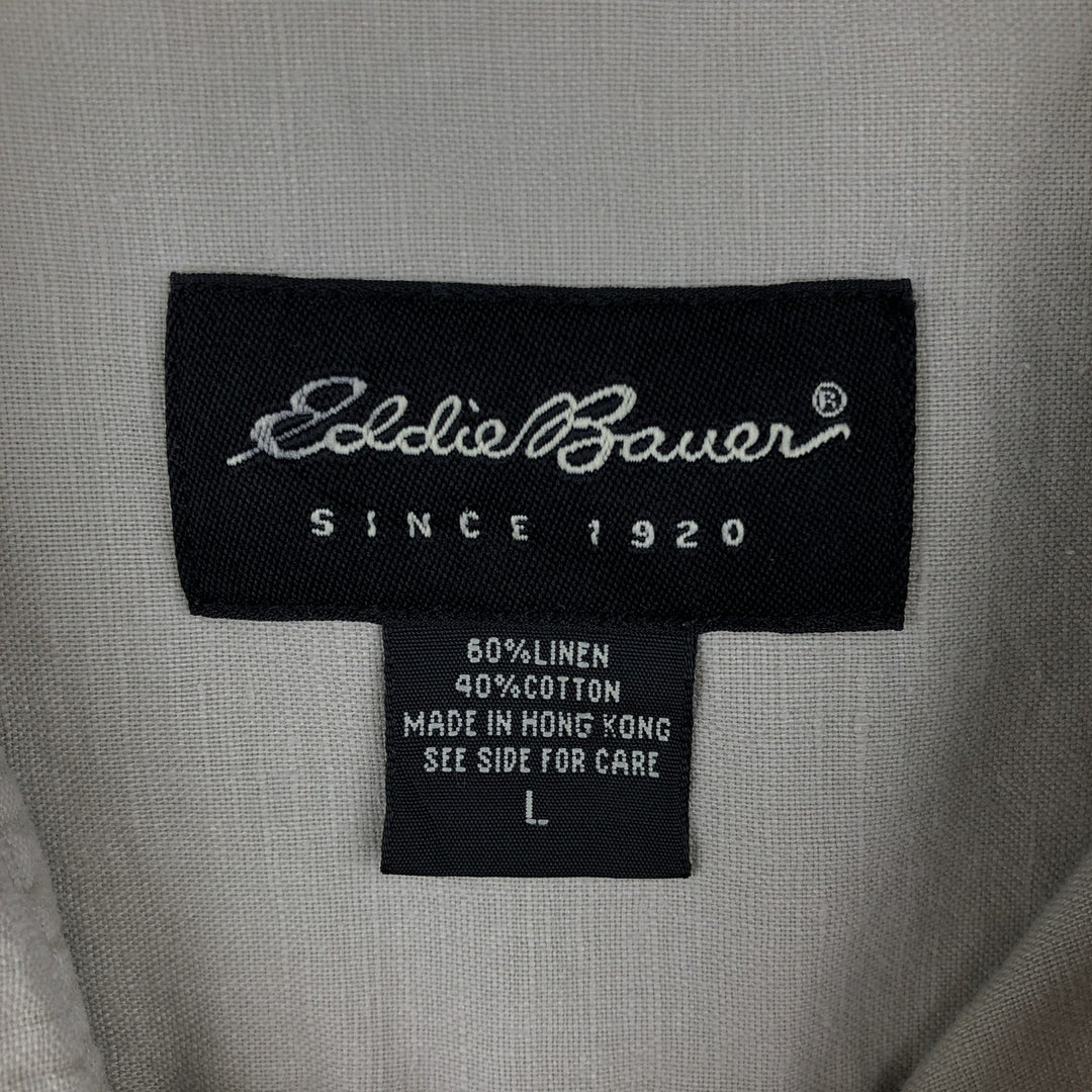 2000'S Eddie Bauer Short-Sleeve Linen Shirt, Men's Size L (approx.) linen Beige type Vintage Second Hand