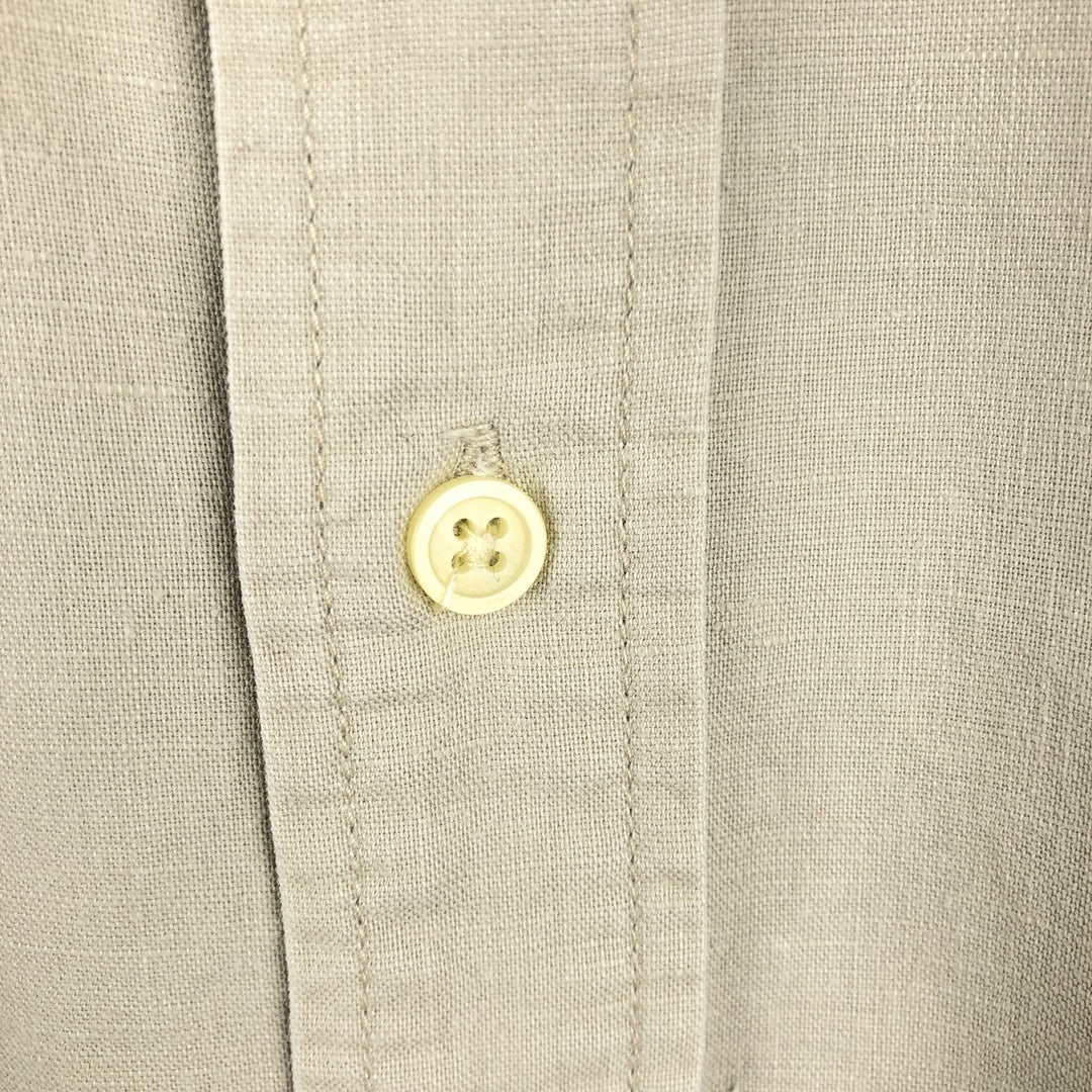 2000'S Eddie Bauer Short-Sleeve Linen Shirt, Men's Size L (approx.) linen Beige type Vintage Second Hand