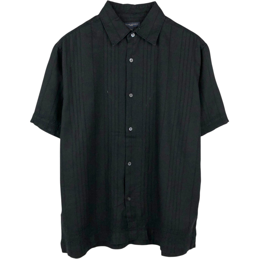 2000'S Banana Republic Stripe Pattern Box Shirt Short Sleeve Linen Shirt Men's Size L (approx.) linen black type Vintage Second Hand