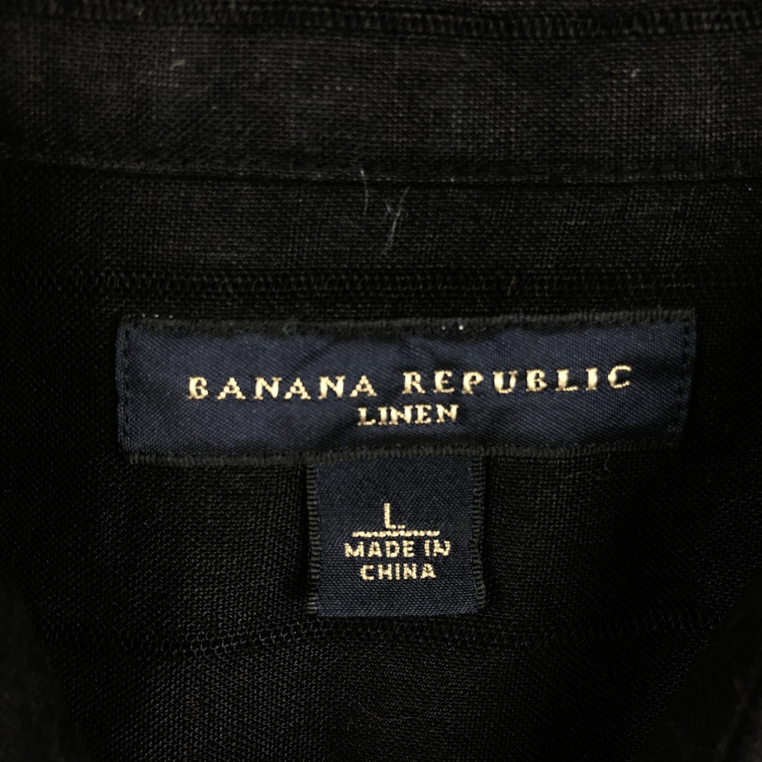 2000'S Banana Republic Stripe Pattern Box Shirt Short Sleeve Linen Shirt Men's Size L (approx.) linen black type Vintage Second Hand