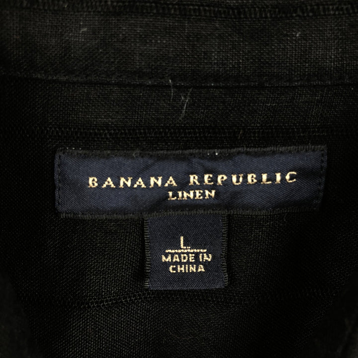 2000'S Banana Republic Stripe Pattern Box Shirt Short Sleeve Linen Shirt Men's Size L (approx.) linen black type Vintage Second Hand