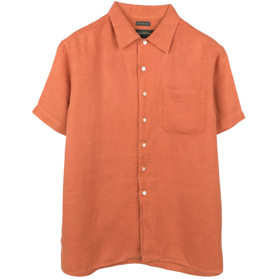 2000'S Banana Republic Short-Sleeve Linen Shirt, Boxy Shirt, Men's Size S (approx.) linen orange type Vintage Second Hand