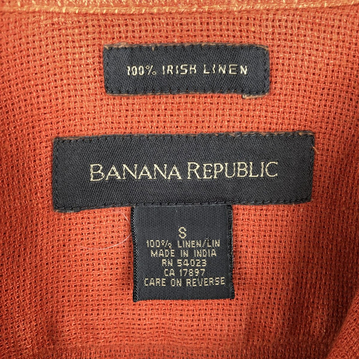 2000'S Banana Republic Short-Sleeve Linen Shirt, Boxy Shirt, Men's Size S (approx.) linen orange type Vintage Second Hand