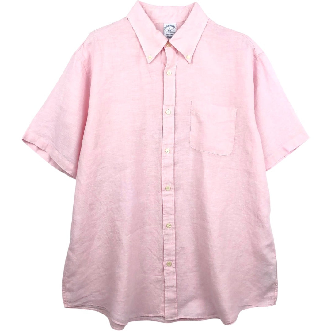 Brooks Brothers 1818 short sleeve linen button down shirt, men's size XL linen pink type Vintage Second Hand